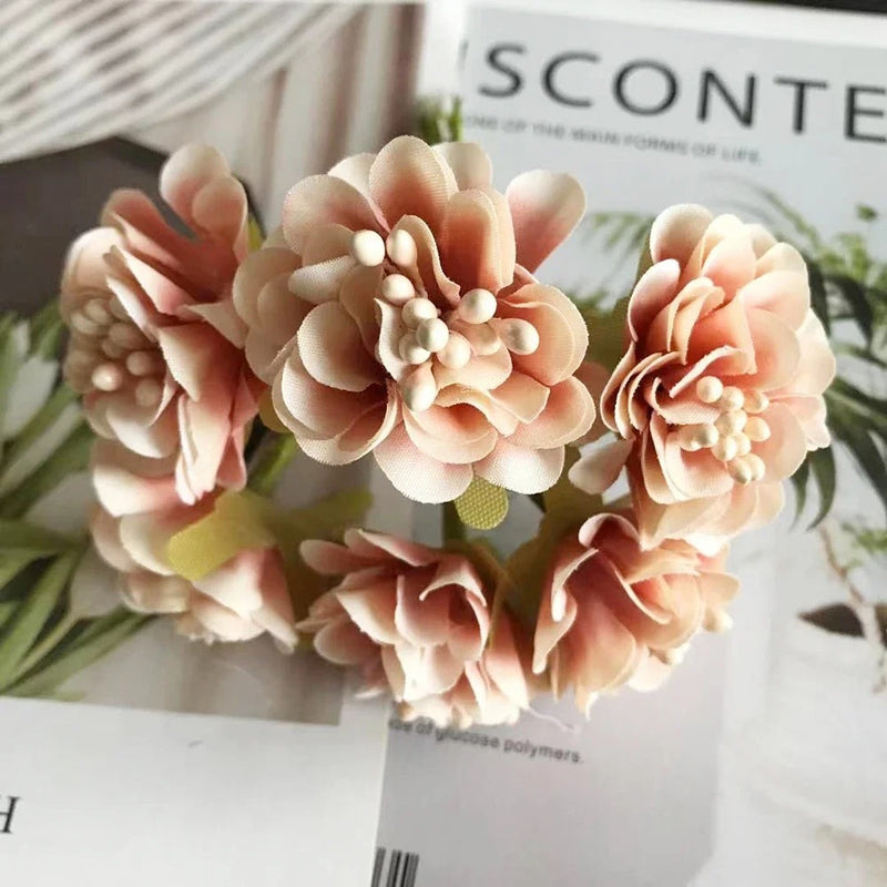 Lifelike Mini Wildflower Bouquet, 4.5" Faux Hydrangea Floral Pick, Silk Craft Flowers for DIY Wedding Boutonnieres, Wreaths & Vase Fillers