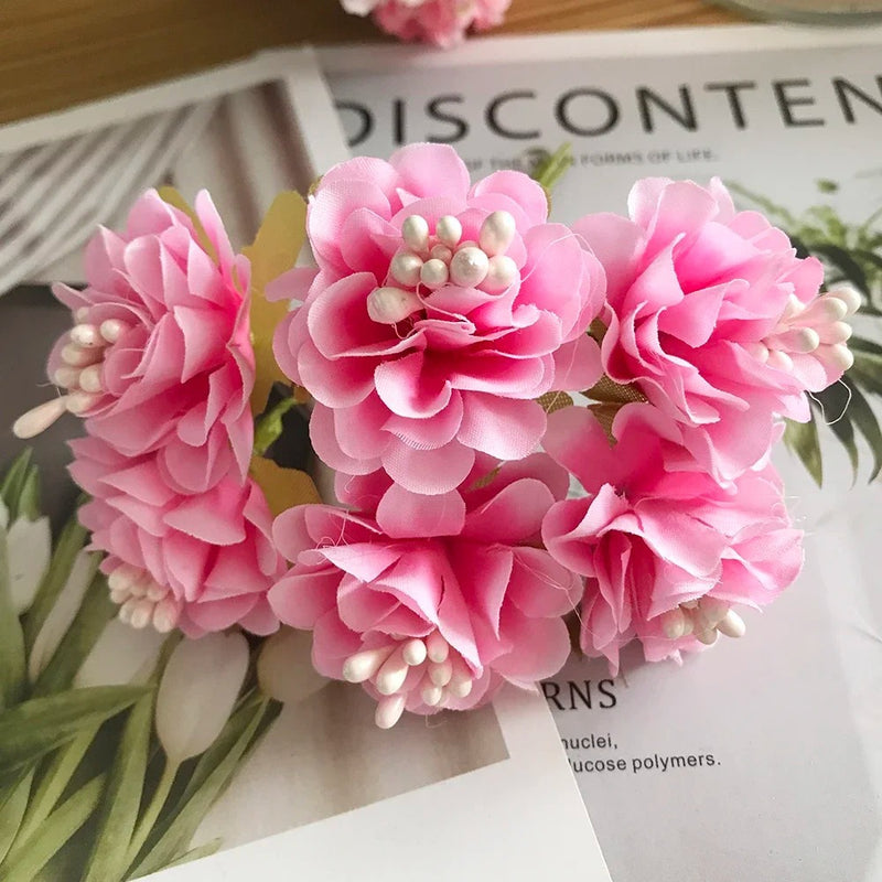 Lifelike Mini Wildflower Bouquet, 4.5" Faux Hydrangea Floral Pick, Silk Craft Flowers for DIY Wedding Boutonnieres, Wreaths & Vase Fillers