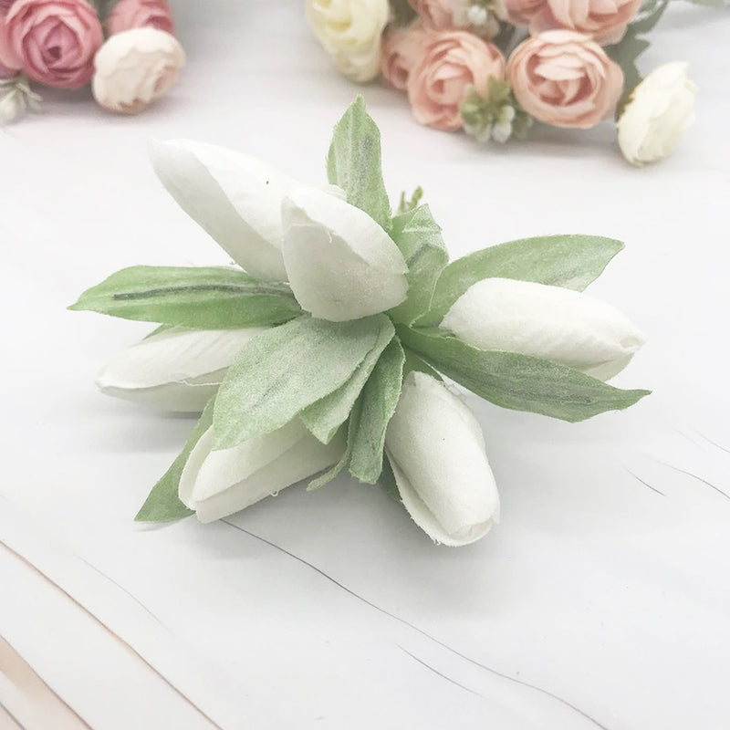 Frosted Realistic Artificial Tulip Bouquet, 5.5" Faux Flowers with 2" Buds, Perfect for Home Decor, Weddings, DIY Crafts, and Gift Wrapping