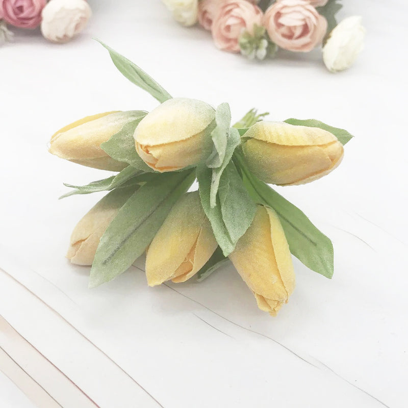 Frosted Realistic Artificial Tulip Bouquet, 5.5" Faux Flowers with 2" Buds, Perfect for Home Decor, Weddings, DIY Crafts, and Gift Wrapping