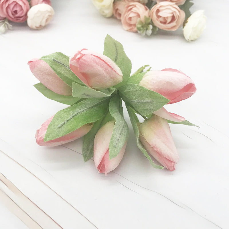 Frosted Realistic Artificial Tulip Bouquet, 5.5" Faux Flowers with 2" Buds, Perfect for Home Decor, Weddings, DIY Crafts, and Gift Wrapping
