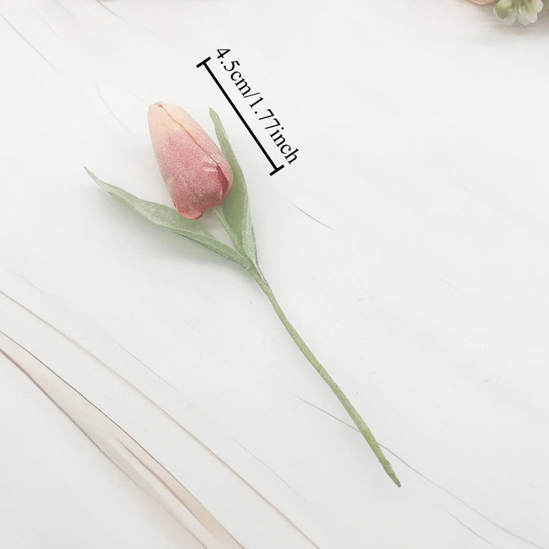 Frosted Realistic Artificial Tulip Bouquet, 5.5" Faux Flowers with 2" Buds, Perfect for Home Decor, Weddings, DIY Crafts, and Gift Wrapping