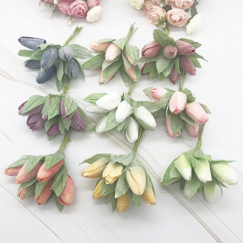 Frosted Realistic Artificial Tulip Bouquet, 5.5" Faux Flowers with 2" Buds, Perfect for Home Decor, Weddings, DIY Crafts, and Gift Wrapping