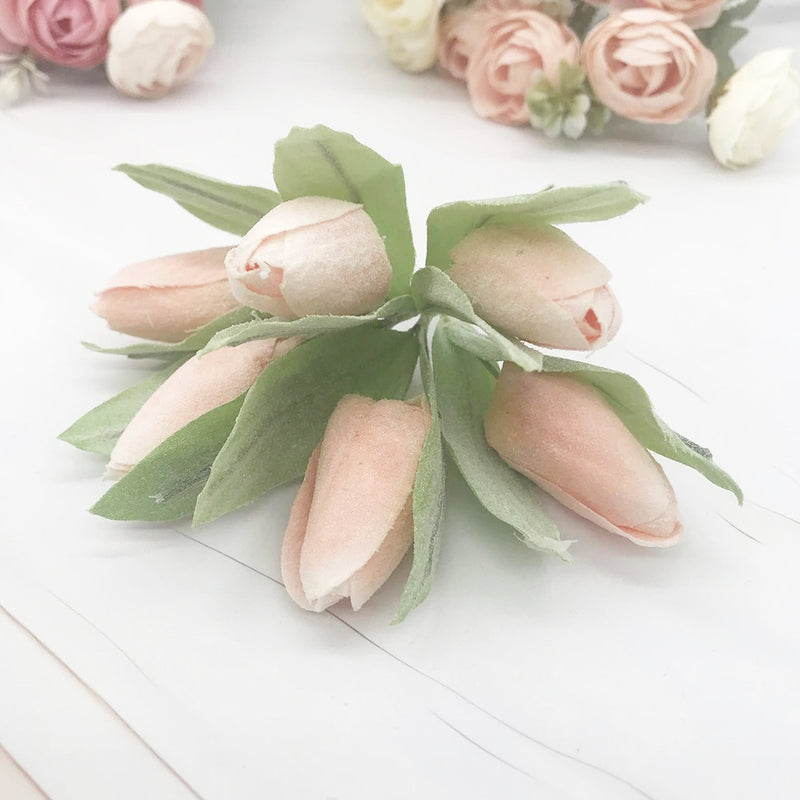 Frosted Realistic Artificial Tulip Bouquet, 5.5" Faux Flowers with 2" Buds, Perfect for Home Decor, Weddings, DIY Crafts, and Gift Wrapping