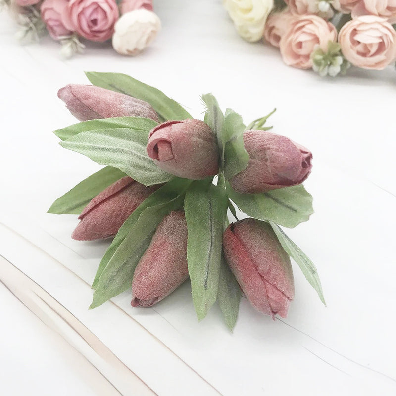 Frosted Realistic Artificial Tulip Bouquet, 5.5" Faux Flowers with 2" Buds, Perfect for Home Decor, Weddings, DIY Crafts, and Gift Wrapping