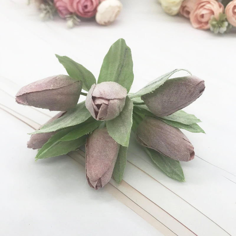 Frosted Realistic Artificial Tulip Bouquet, 5.5" Faux Flowers with 2" Buds, Perfect for Home Decor, Weddings, DIY Crafts, and Gift Wrapping