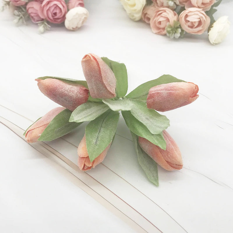 Frosted Realistic Artificial Tulip Bouquet, 5.5" Faux Flowers with 2" Buds, Perfect for Home Decor, Weddings, DIY Crafts, and Gift Wrapping