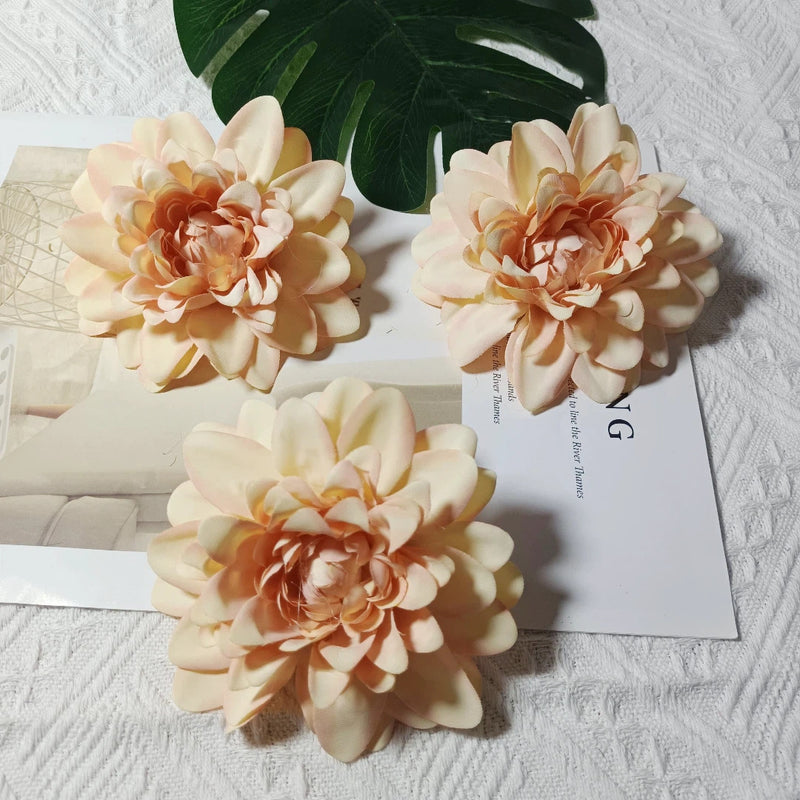 Realistic Dahlia Flower Heads, 4" Faux Floral Decor for Weddings, DIY Bouquets, Gift Packaging, Home Decor