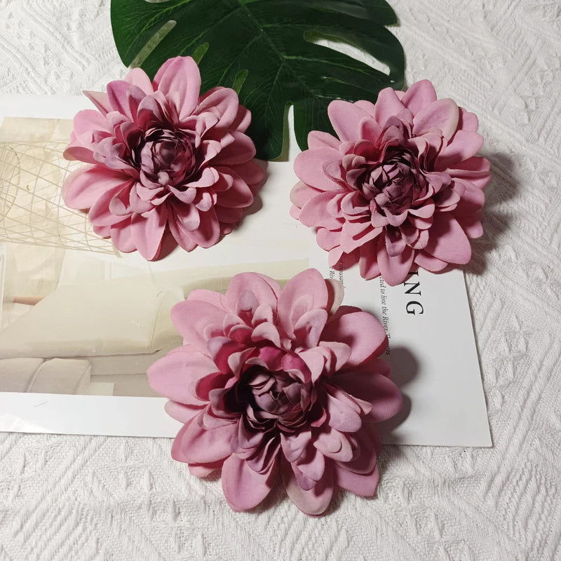 Realistic Dahlia Flower Heads, 4" Faux Floral Decor for Weddings, DIY Bouquets, Gift Packaging, Home Decor