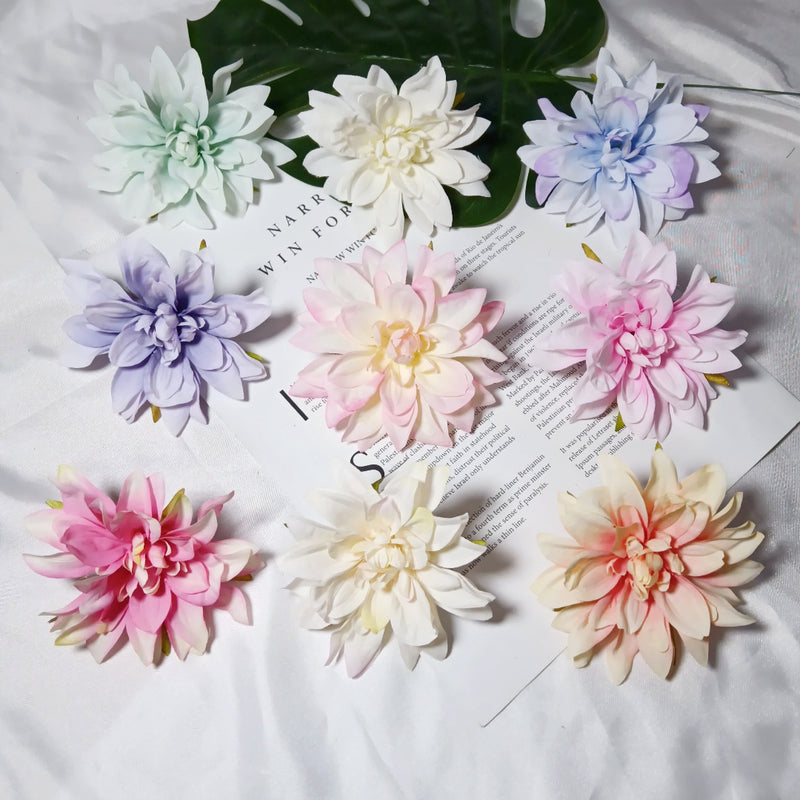 Realistic Dahlia Flower Heads, 3-Pack | 4-Inch Silk Faux Florals for DIY Crafts, Wedding Decor, Wreaths & Farmhouse Centerpieces