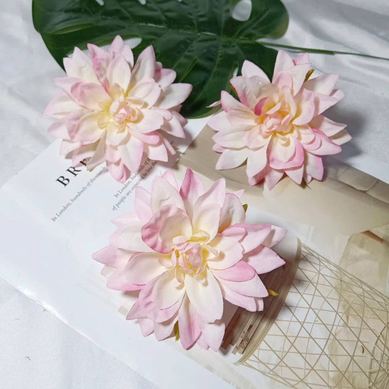 Realistic Dahlia Flower Heads, 3-Pack | 4-Inch Silk Faux Florals for DIY Crafts, Wedding Decor, Wreaths & Farmhouse Centerpieces