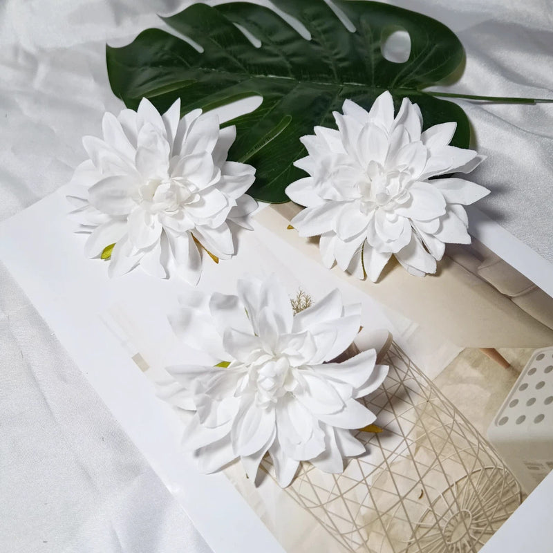 Realistic Dahlia Flower Heads, 3-Pack | 4-Inch Silk Faux Florals for DIY Crafts, Wedding Decor, Wreaths & Farmhouse Centerpieces