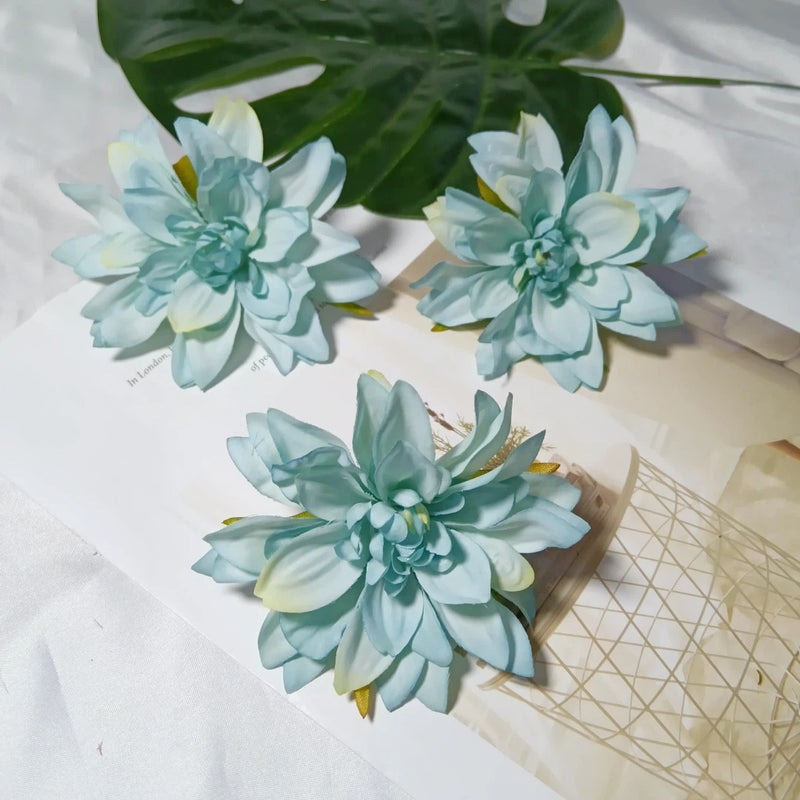 Realistic Dahlia Flower Heads, 3-Pack | 4-Inch Silk Faux Florals for DIY Crafts, Wedding Decor, Wreaths & Farmhouse Centerpieces