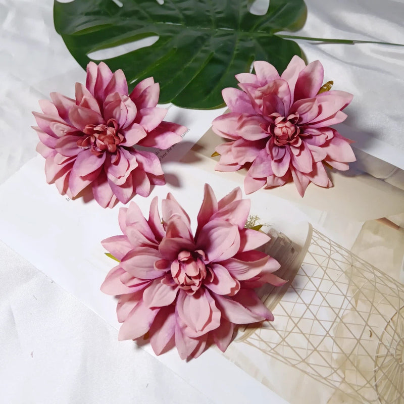Realistic Dahlia Flower Heads, 3-Pack | 4-Inch Silk Faux Florals for DIY Crafts, Wedding Decor, Wreaths & Farmhouse Centerpieces