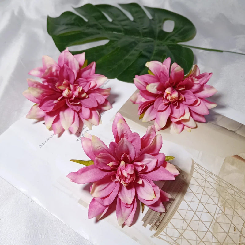 Realistic Dahlia Flower Heads, 3-Pack | 4-Inch Silk Faux Florals for DIY Crafts, Wedding Decor, Wreaths & Farmhouse Centerpieces