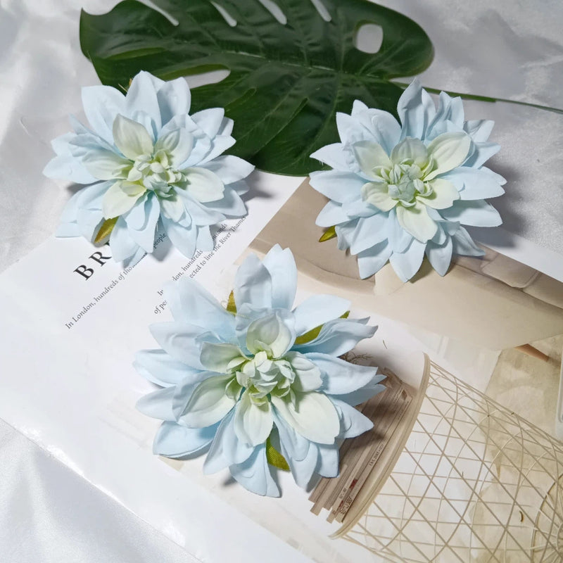 Realistic Dahlia Flower Heads, 3-Pack | 4-Inch Silk Faux Florals for DIY Crafts, Wedding Decor, Wreaths & Farmhouse Centerpieces