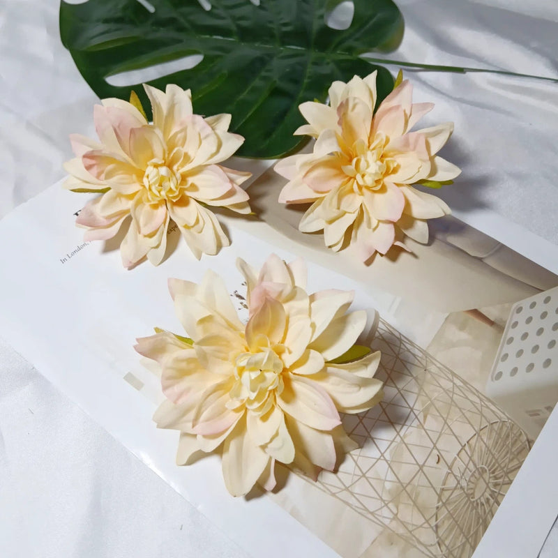 Realistic Dahlia Flower Heads, 3-Pack | 4-Inch Silk Faux Florals for DIY Crafts, Wedding Decor, Wreaths & Farmhouse Centerpieces