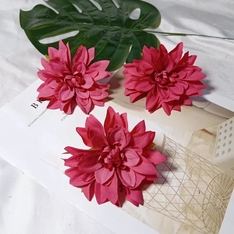 Realistic Dahlia Flower Heads, 3-Pack | 4-Inch Silk Faux Florals for DIY Crafts, Wedding Decor, Wreaths & Farmhouse Centerpieces