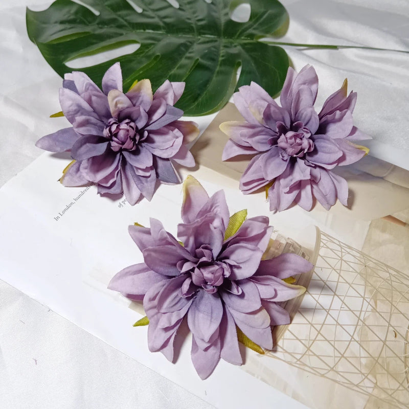 Realistic Dahlia Flower Heads, 3-Pack | 4-Inch Silk Faux Florals for DIY Crafts, Wedding Decor, Wreaths & Farmhouse Centerpieces