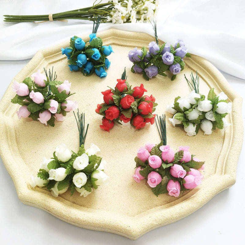 12-Stem Mini Pomegranate Flower Bouquet, Realistic 1" Faux Blooms, Lifelike Accent for DIY Crafts, Wedding Decor, Vase Filler, Farmhouse Home Decor