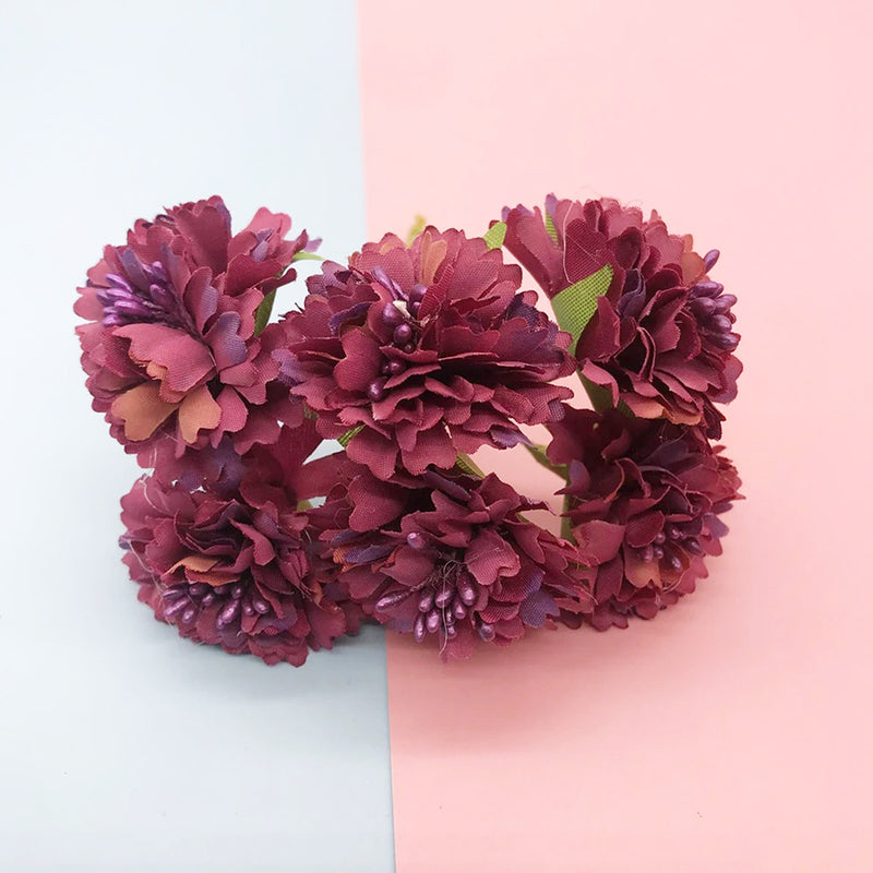 Realistic Carnation Bouquet, 6 Flowers, 4" Tall, Perfect for Wedding Decor, DIY Crafting, Home & Office Decoration, Allergy Safe, Durable & No Maintenance
