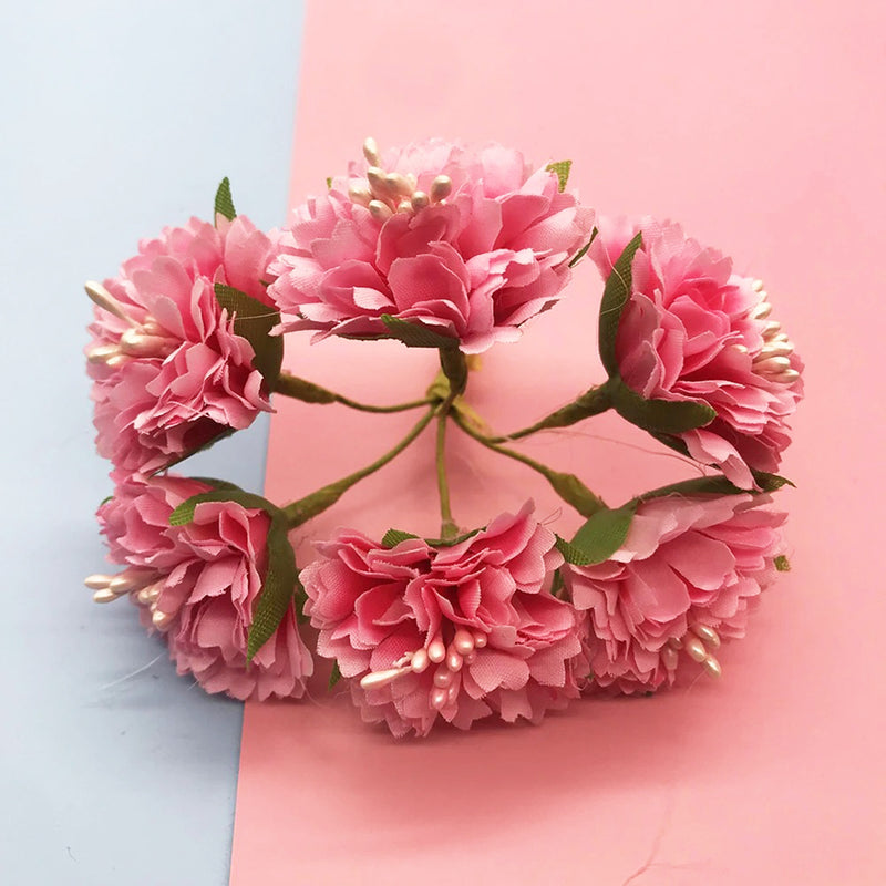 Realistic Carnation Bouquet, 6 Flowers, 4" Tall, Perfect for Wedding Decor, DIY Crafting, Home & Office Decoration, Allergy Safe, Durable & No Maintenance