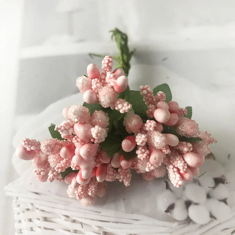 12-Stem Faux Berry Picks Bunch, 3.5" Realistic Mini Berry Clusters with Leaves for DIY Wreaths, Wedding Decor, Vase Filler & Holiday Crafts