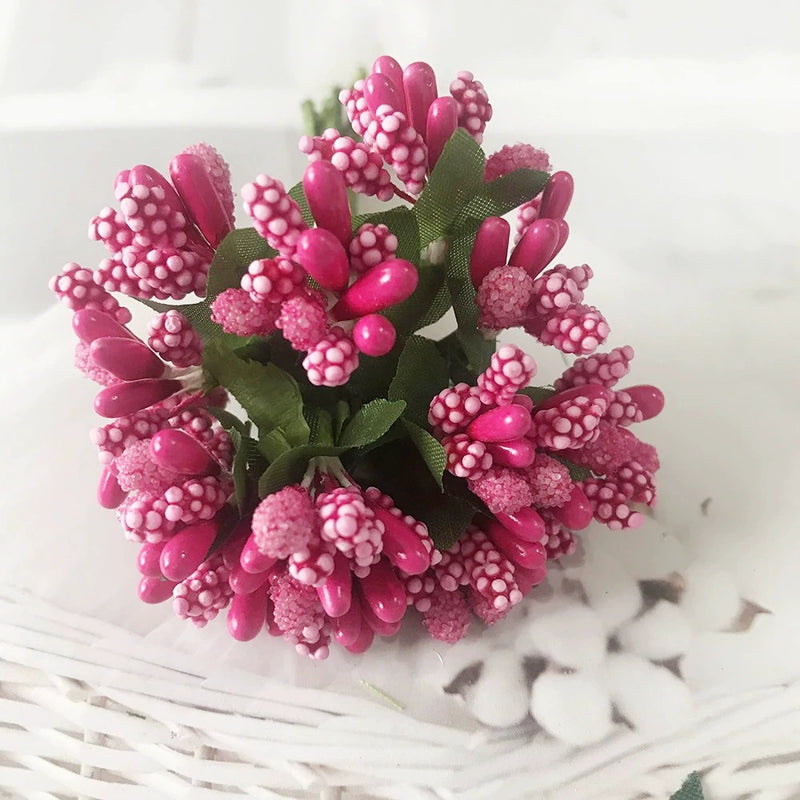 12-Stem Faux Berry Picks Bunch, 3.5" Realistic Mini Berry Clusters with Leaves for DIY Wreaths, Wedding Decor, Vase Filler & Holiday Crafts
