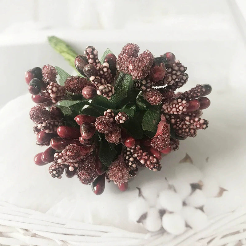 12-Stem Faux Berry Picks Bunch, 3.5" Realistic Mini Berry Clusters with Leaves for DIY Wreaths, Wedding Decor, Vase Filler & Holiday Crafts