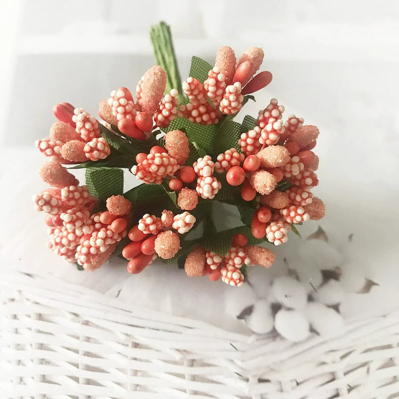 12-Stem Faux Berry Picks Bunch, 3.5" Realistic Mini Berry Clusters with Leaves for DIY Wreaths, Wedding Decor, Vase Filler & Holiday Crafts
