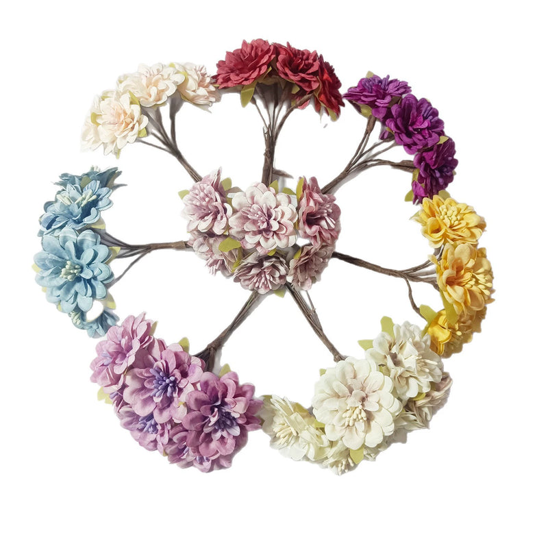 Mini Faux Dahlia Bunch, 4.5" Lifelike Small Artificial Flowers for DIY Crafts, Wedding Corsages, Boutonnieres, Wreaths & Home Decor