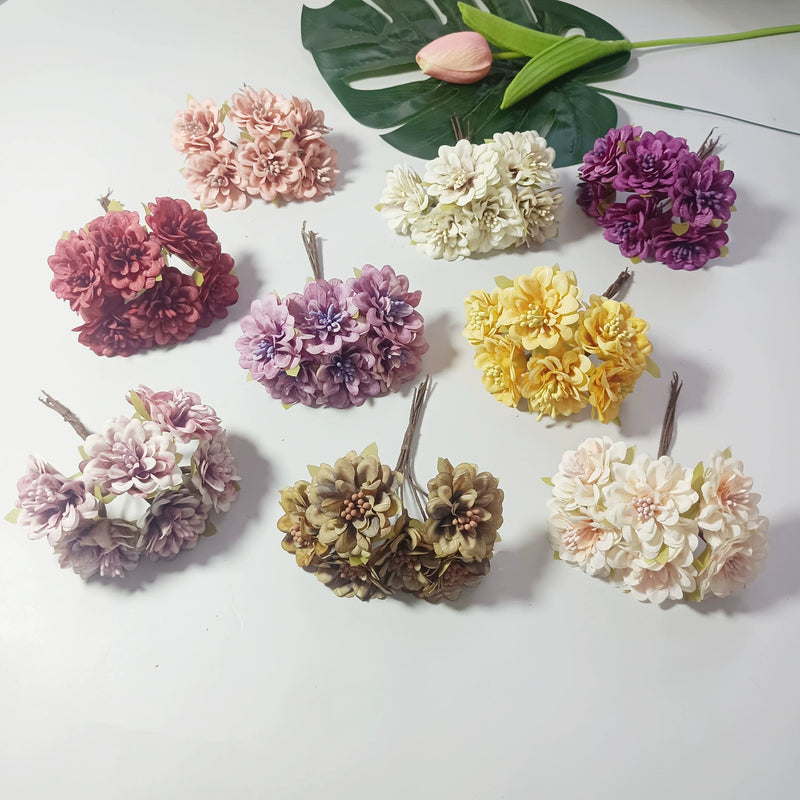 Mini Faux Dahlia Bunch, 4.5" Lifelike Small Artificial Flowers for DIY Crafts, Wedding Corsages, Boutonnieres, Wreaths & Home Decor