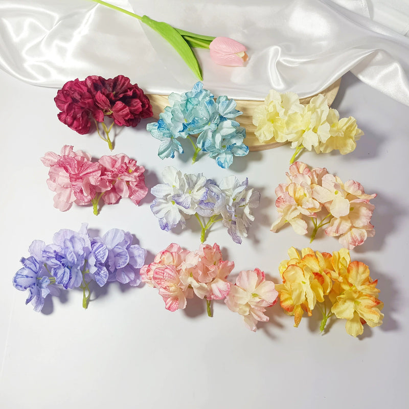 Burnt Edge Faux Hydrangea Heads, 2" Realistic Silk Blooms, Artificial Flowers for DIY Wedding Bouquets, Home Decor, Centerpieces, Wreaths & Event Crafts