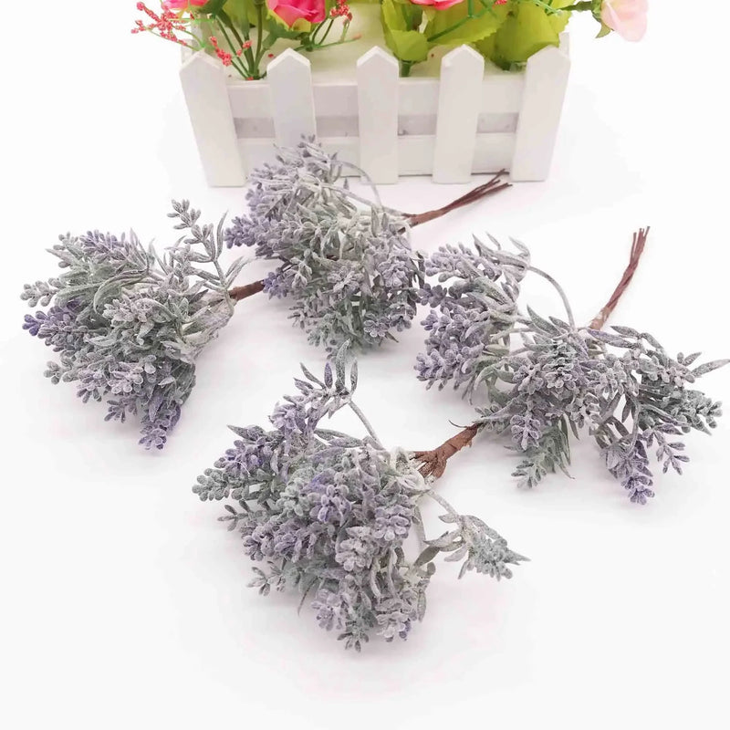 Flocked Faux Lavender Picks, 5.5" Realistic Mini Lavender Stems, Small Artificial Flower Bunches for Vase Filler, DIY Crafts, Wedding & Farmhouse Home Decor