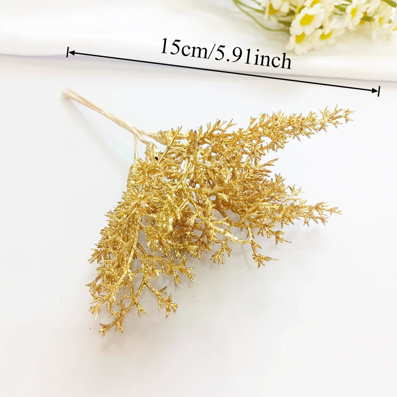 Gilded Christmas Pine Pick, 8" Realistic Cedar Stem, Gold Tipped Faux Greenery for Holiday Wreaths, DIY Crafts & Winter Decor