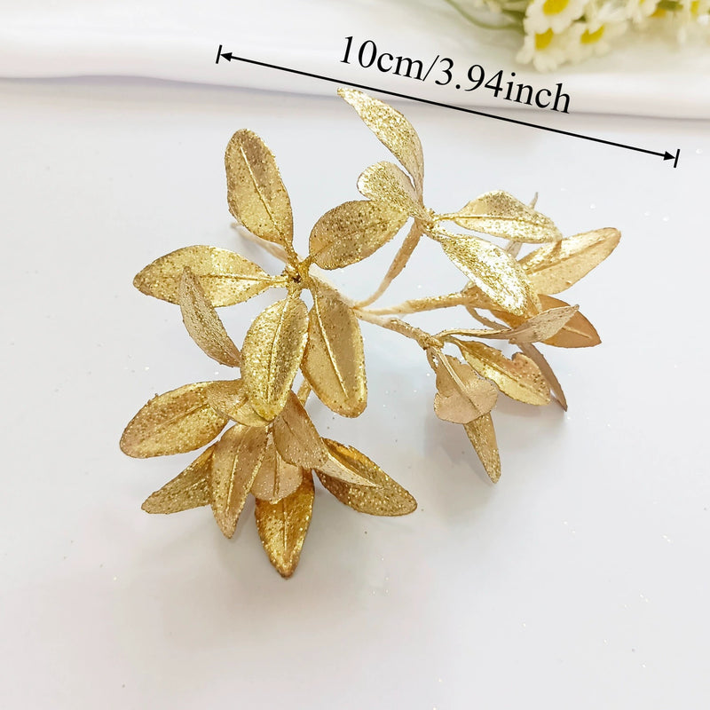 Gilded Christmas Pine Pick, 8" Realistic Cedar Stem, Gold Tipped Faux Greenery for Holiday Wreaths, DIY Crafts & Winter Decor
