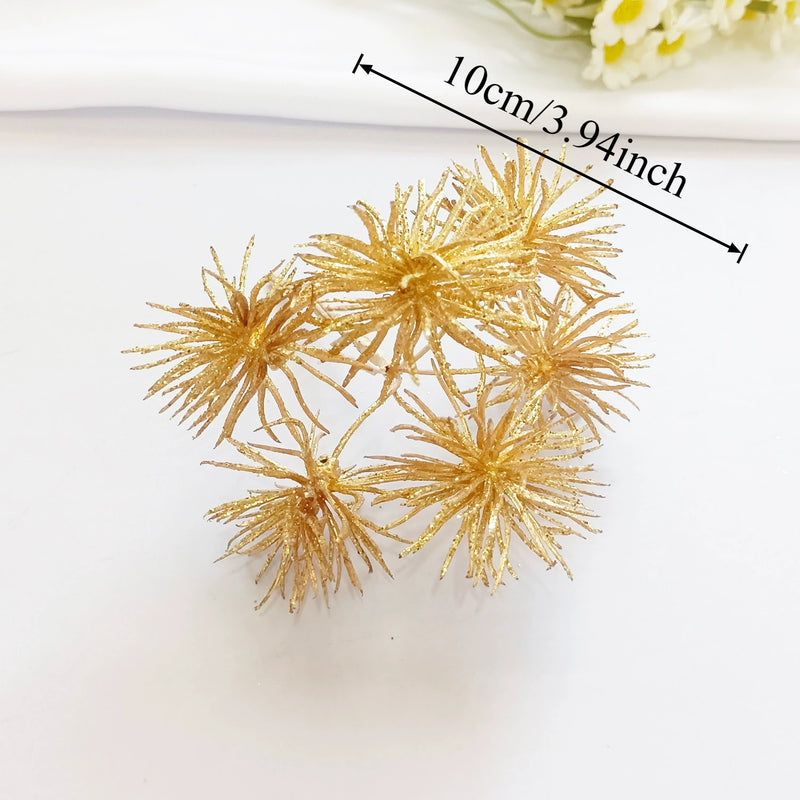 Gilded Christmas Pine Pick, 8" Realistic Cedar Stem, Gold Tipped Faux Greenery for Holiday Wreaths, DIY Crafts & Winter Decor