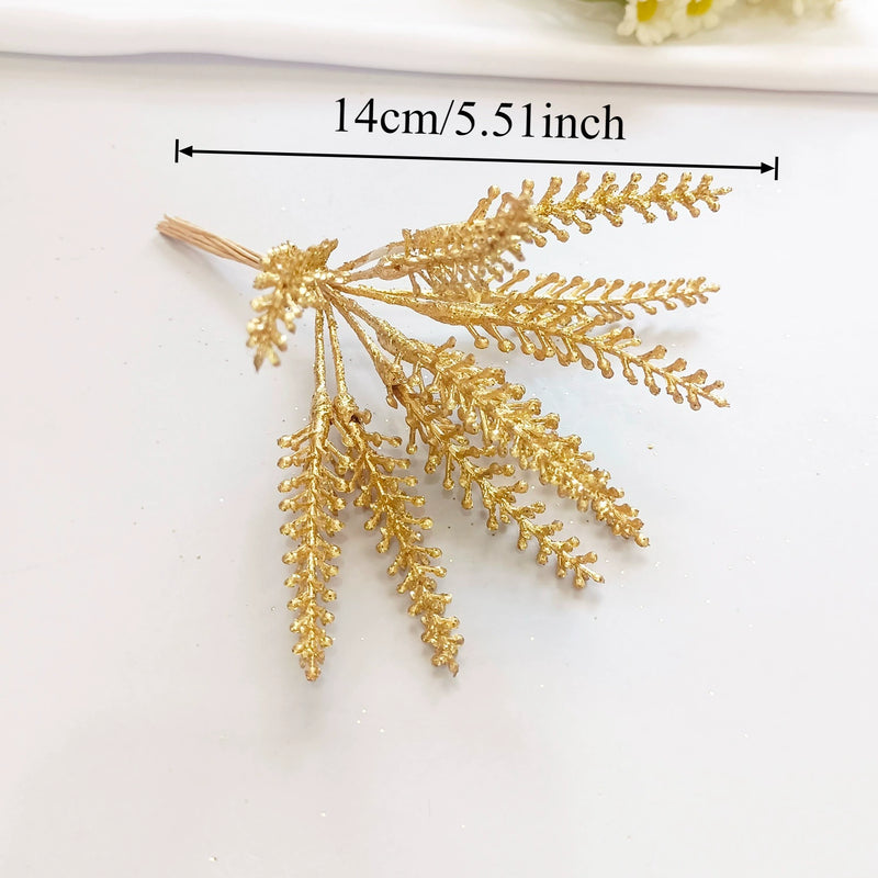 Gilded Christmas Pine Pick, 8" Realistic Cedar Stem, Gold Tipped Faux Greenery for Holiday Wreaths, DIY Crafts & Winter Decor