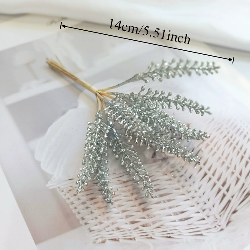Gilded Christmas Pine Pick, 8" Realistic Cedar Stem, Gold Tipped Faux Greenery for Holiday Wreaths, DIY Crafts & Winter Decor