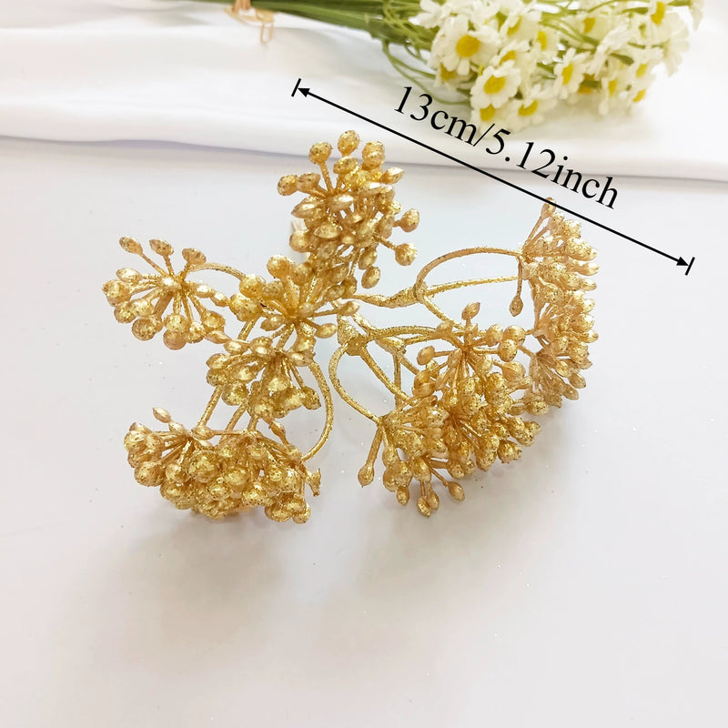 Gilded Christmas Pine Pick, 8" Realistic Cedar Stem, Gold Tipped Faux Greenery for Holiday Wreaths, DIY Crafts & Winter Decor