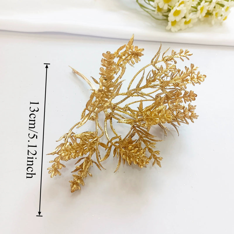 Gilded Christmas Pine Pick, 8" Realistic Cedar Stem, Gold Tipped Faux Greenery for Holiday Wreaths, DIY Crafts & Winter Decor