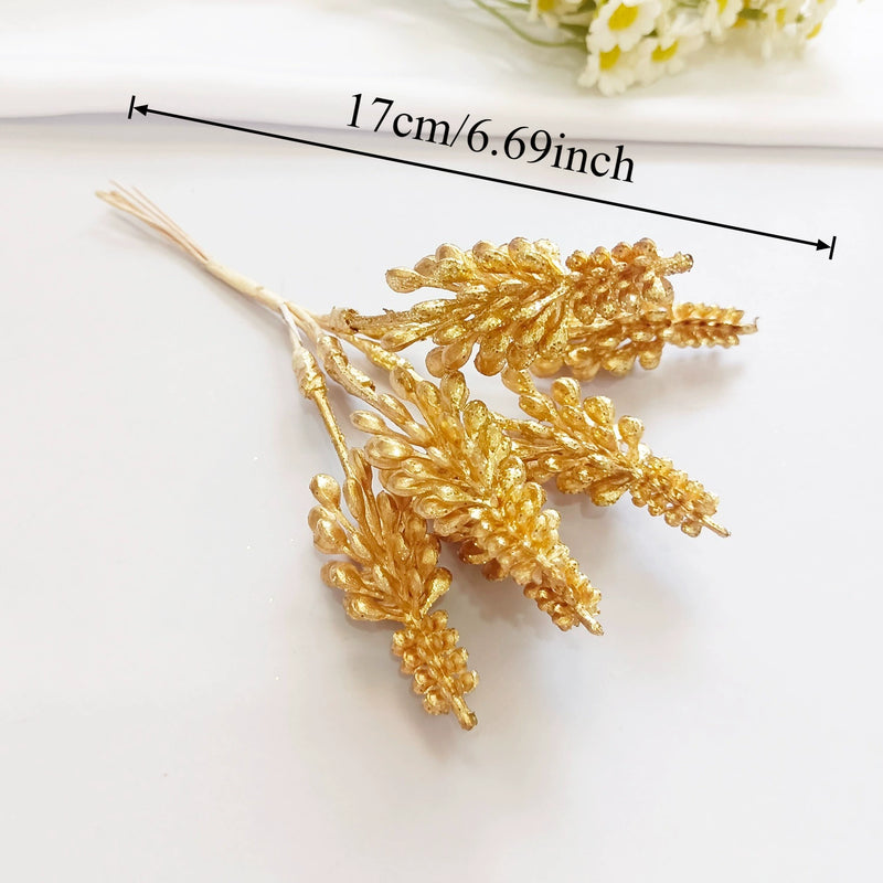 Gilded Christmas Pine Pick, 8" Realistic Cedar Stem, Gold Tipped Faux Greenery for Holiday Wreaths, DIY Crafts & Winter Decor