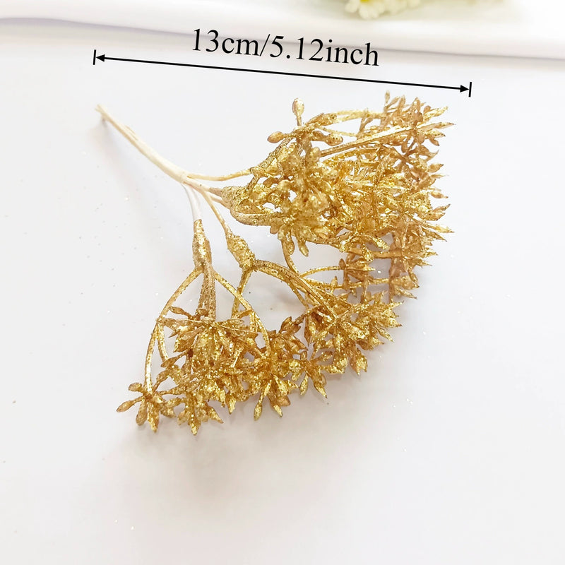 Gilded Christmas Pine Pick, 8" Realistic Cedar Stem, Gold Tipped Faux Greenery for Holiday Wreaths, DIY Crafts & Winter Decor