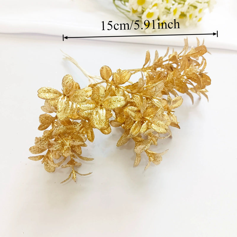Gilded Christmas Pine Pick, 8" Realistic Cedar Stem, Gold Tipped Faux Greenery for Holiday Wreaths, DIY Crafts & Winter Decor