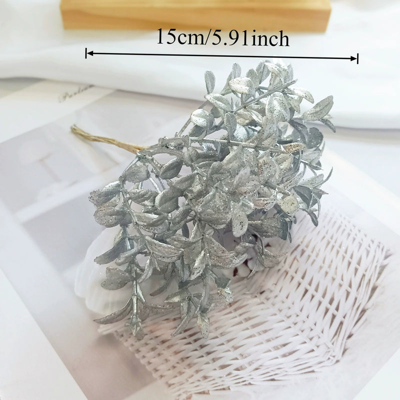 Gilded Christmas Pine Pick, 8" Realistic Cedar Stem, Gold Tipped Faux Greenery for Holiday Wreaths, DIY Crafts & Winter Decor