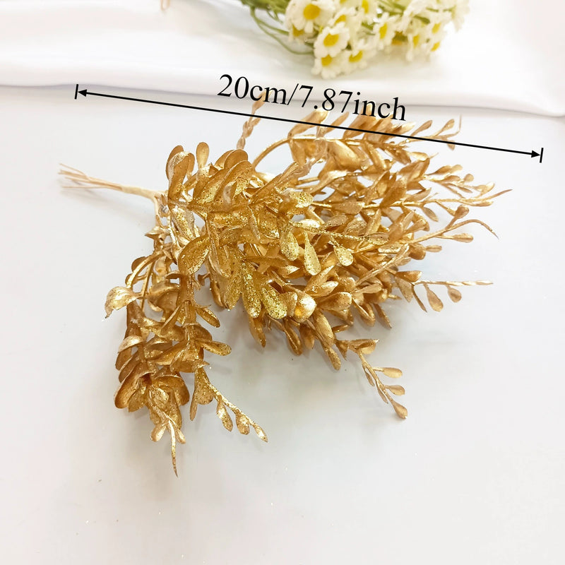 Gilded Christmas Pine Pick, 8" Realistic Cedar Stem, Gold Tipped Faux Greenery for Holiday Wreaths, DIY Crafts & Winter Decor