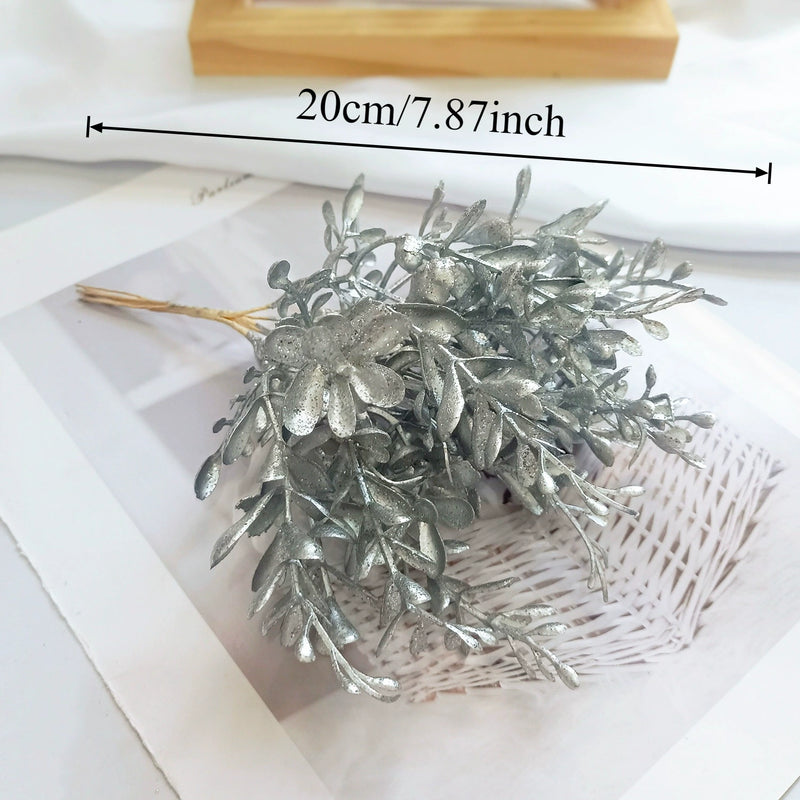 Gilded Christmas Pine Pick, 8" Realistic Cedar Stem, Gold Tipped Faux Greenery for Holiday Wreaths, DIY Crafts & Winter Decor