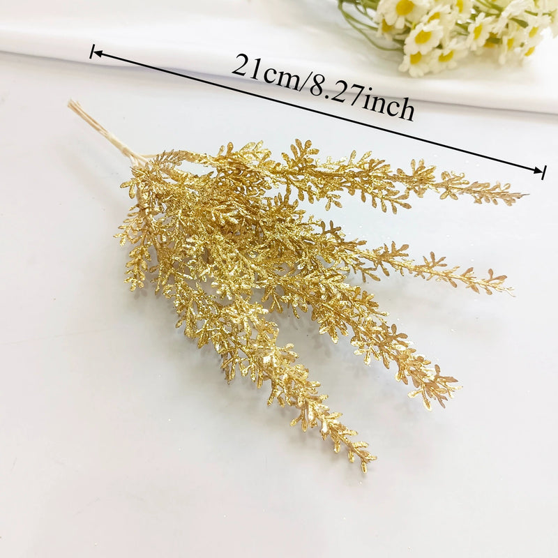 Gilded Christmas Pine Pick, 8" Realistic Cedar Stem, Gold Tipped Faux Greenery for Holiday Wreaths, DIY Crafts & Winter Decor