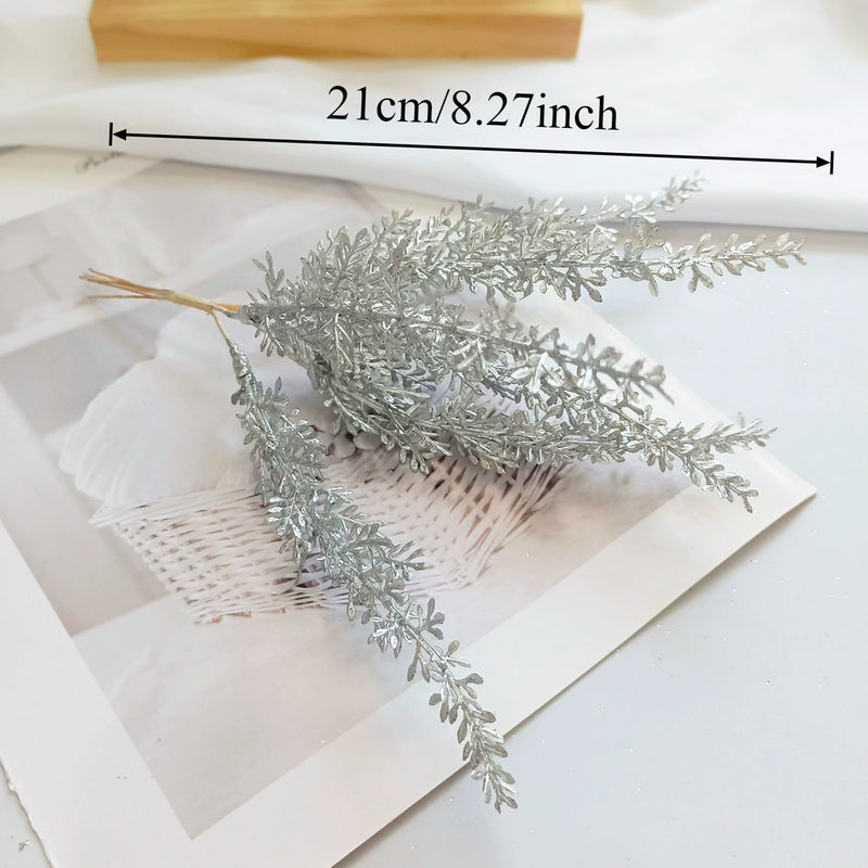 Gilded Christmas Pine Pick, 8" Realistic Cedar Stem, Gold Tipped Faux Greenery for Holiday Wreaths, DIY Crafts & Winter Decor