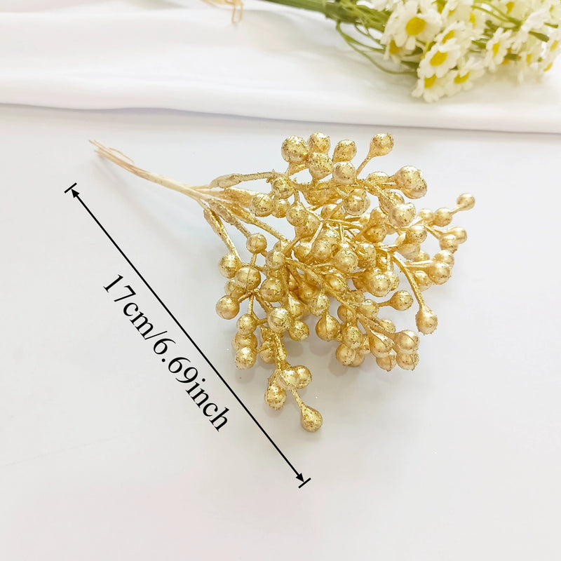 Gilded Christmas Pine Pick, 8" Realistic Cedar Stem, Gold Tipped Faux Greenery for Holiday Wreaths, DIY Crafts & Winter Decor
